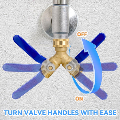 2 Way Garden Hose Splitter, Heavy Duty Brass Y Valve Hose Connector with Independent Valve, 3/4" Water Hose Adapter with 2 Gaskets and 1 Seal Tape for Lawn, Garden