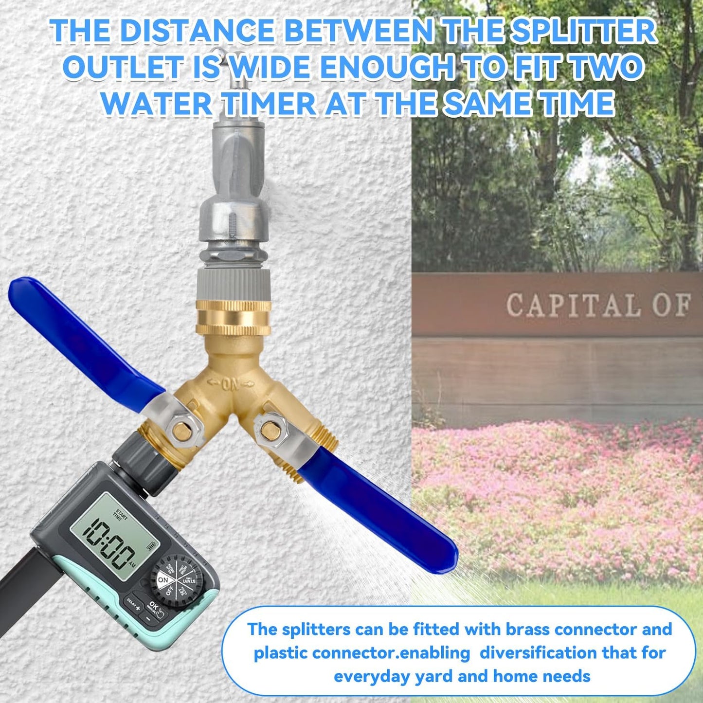 2 Way Garden Hose Splitter, Heavy Duty Brass Y Valve Hose Connector with Independent Valve, 3/4" Water Hose Adapter with 2 Gaskets and 1 Seal Tape for Lawn, Garden