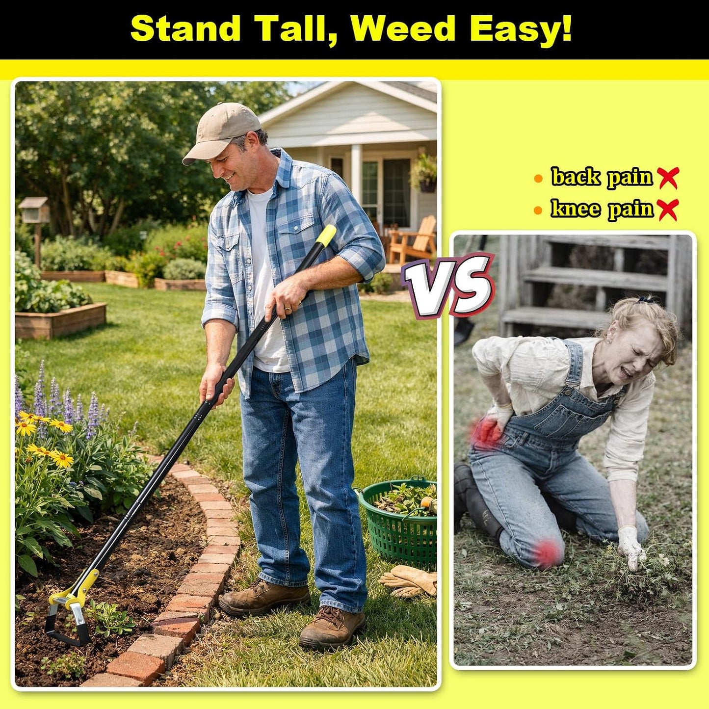 Garden Hoe for Weeding - Sharp Push Pull Blade,Stainless Steel Stirrup Weeder Hoe, 30-54 Inch Adjustable, Stand Up Loop Weed Hoe Tool for Women Seniors