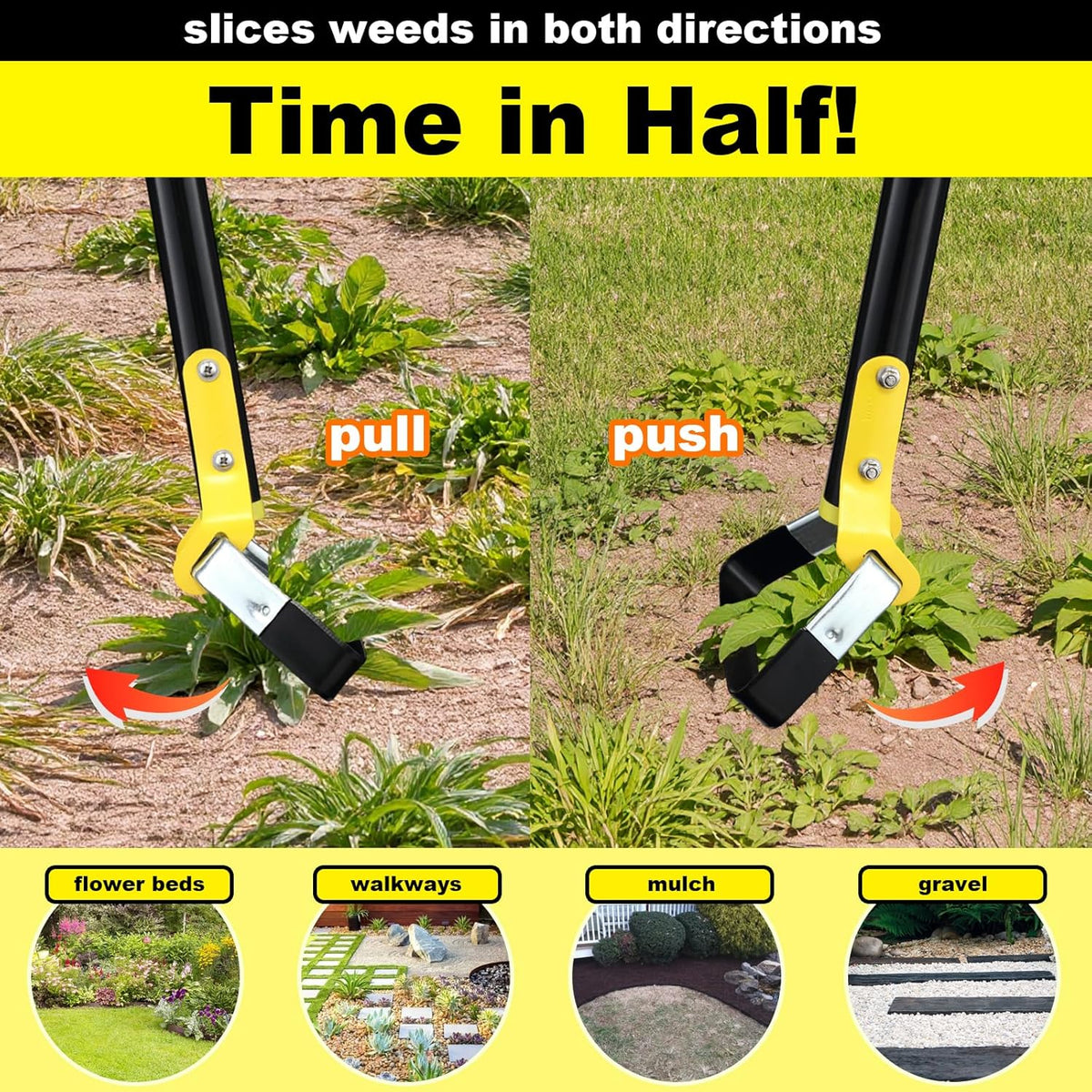 Garden Hoe for Weeding - Sharp Push Pull Blade,Stainless Steel Stirrup Weeder Hoe, 30-54 Inch Adjustable, Stand Up Loop Weed Hoe Tool for Women Seniors