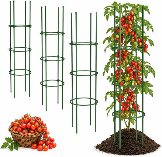 4 Pack Tomato Cages for Garden, 49" Adjustable Heavy Duty Round Tomato Cage, Metal Plant Support & Tomato Trellis for Raised Garden Bed, Pots, Vegetable & Climbing Plant Support Stakes (4)