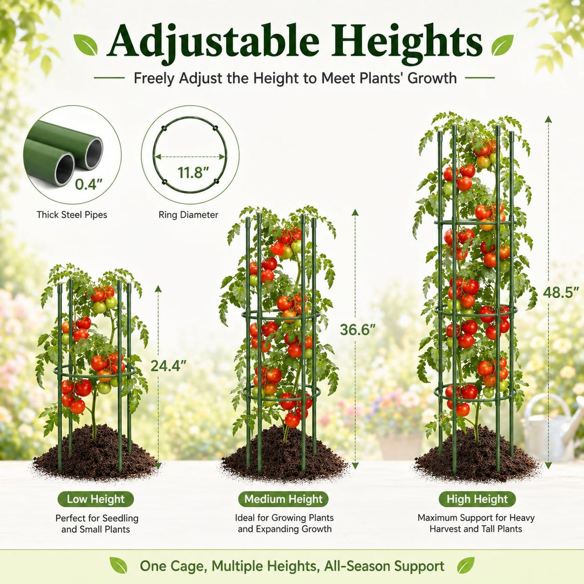 4 Pack Tomato Cages for Garden, 49" Adjustable Heavy Duty Round Tomato Cage, Metal Plant Support & Tomato Trellis for Raised Garden Bed, Pots, Vegetable & Climbing Plant Support Stakes (4)
