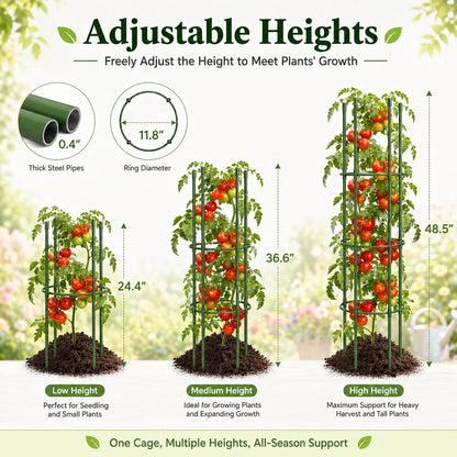 4 Pack Tomato Cages for Garden, 49" Adjustable Heavy Duty Round Tomato Cage, Metal Plant Support & Tomato Trellis for Raised Garden Bed, Pots, Vegetable & Climbing Plant Support Stakes (4)