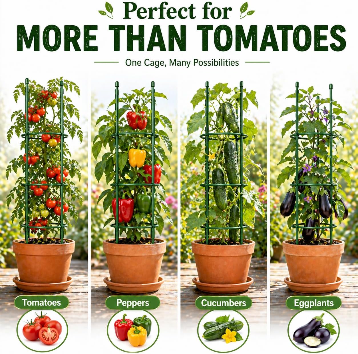 4 Pack Tomato Cages for Garden, 49" Adjustable Heavy Duty Round Tomato Cage, Metal Plant Support & Tomato Trellis for Raised Garden Bed, Pots, Vegetable & Climbing Plant Support Stakes (4)