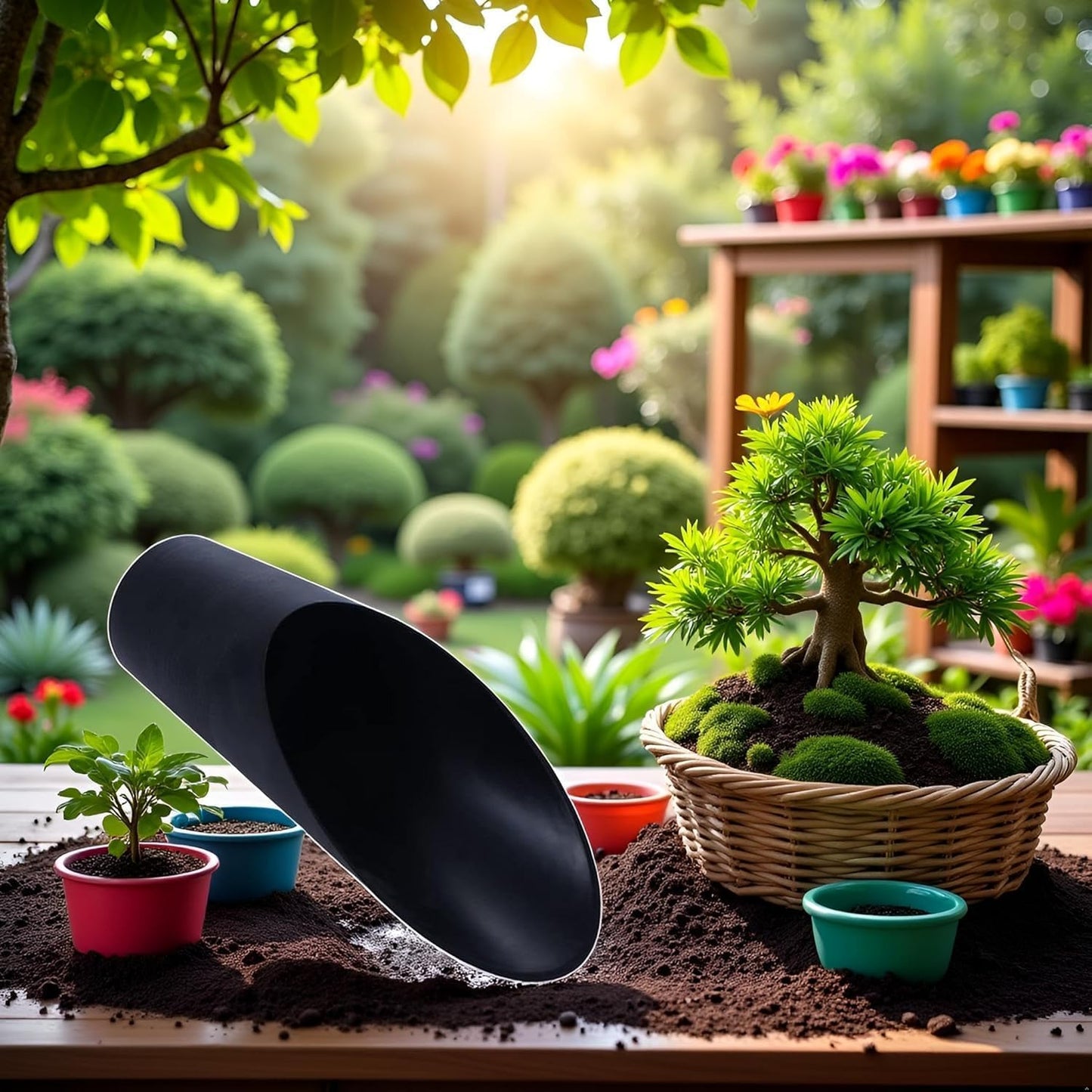 Black Bonsai Soil Scoops- Potting Scoopers Bucket Shovel- Potting Scoopers Bucket Soil Scoop ShovelPlastic Garden Soil Scoops -Bonsai, Potting, Cultivation, Weeding,Planting