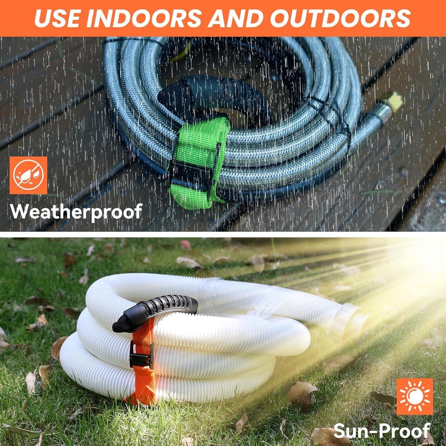 Heavy Duty Storage Straps with Handle and Easy Adjustable Steel Black Lock Slider Buckles,Extension Cord Strap for Cords Pool Hoses Ropes and Garden Hose (2 Pack)