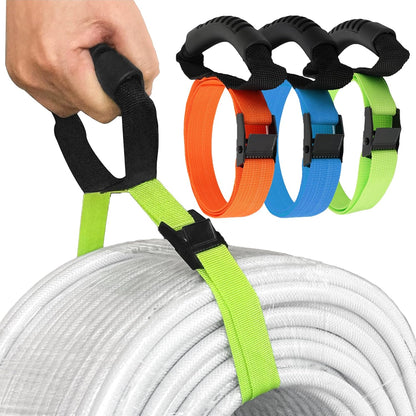 Heavy Duty Storage Straps with Handle and Easy Adjustable Steel Black Lock Slider Buckles,Extension Cord Strap for Cords Pool Hoses Ropes and Garden Hose (2 Pack)