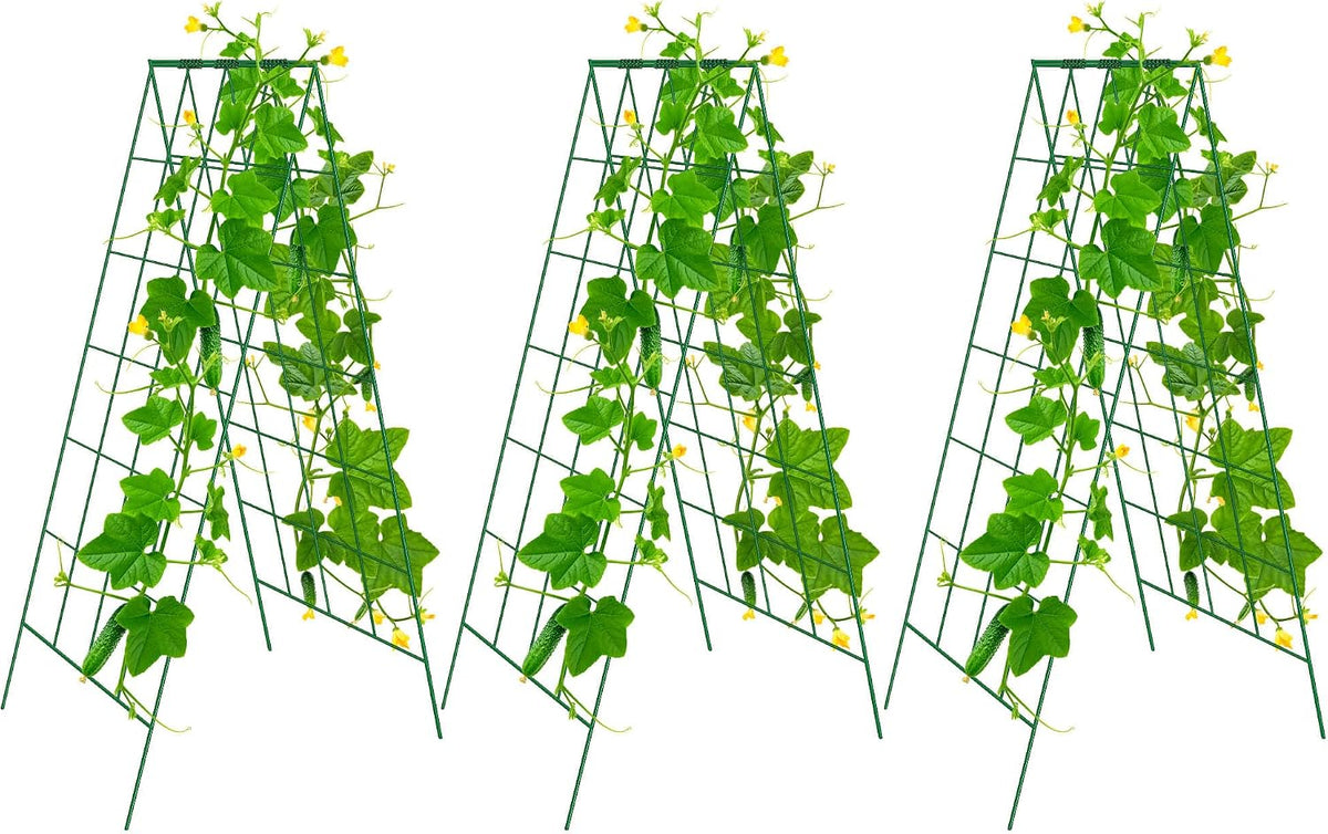 3 Packs Foldable Cucumber Trellis, 23.6" W x 54" H A-Frame Cucumber Cages for Garden, Plant Support for Raised Bed, Climbing Vegetables, Squash, Peas, Flowers