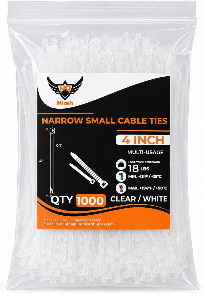 Small Zip Ties 4 inch Clear, 18lb Strength, 100 pack UV-Resistant, Self-locking PA 66 Nylon Small Cable Ties for Home, Office, Garden, Cable Management
