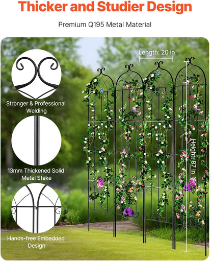 Garden Trellis for Climbing Plants 87x20 in 4-Pack Metal Rose Trellis