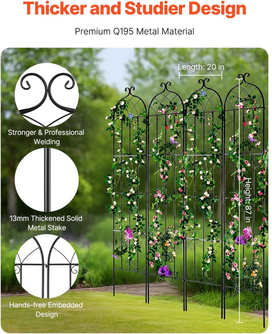 Garden Trellis for Climbing Plants 87x20 in 4-Pack Metal Rose Trellis