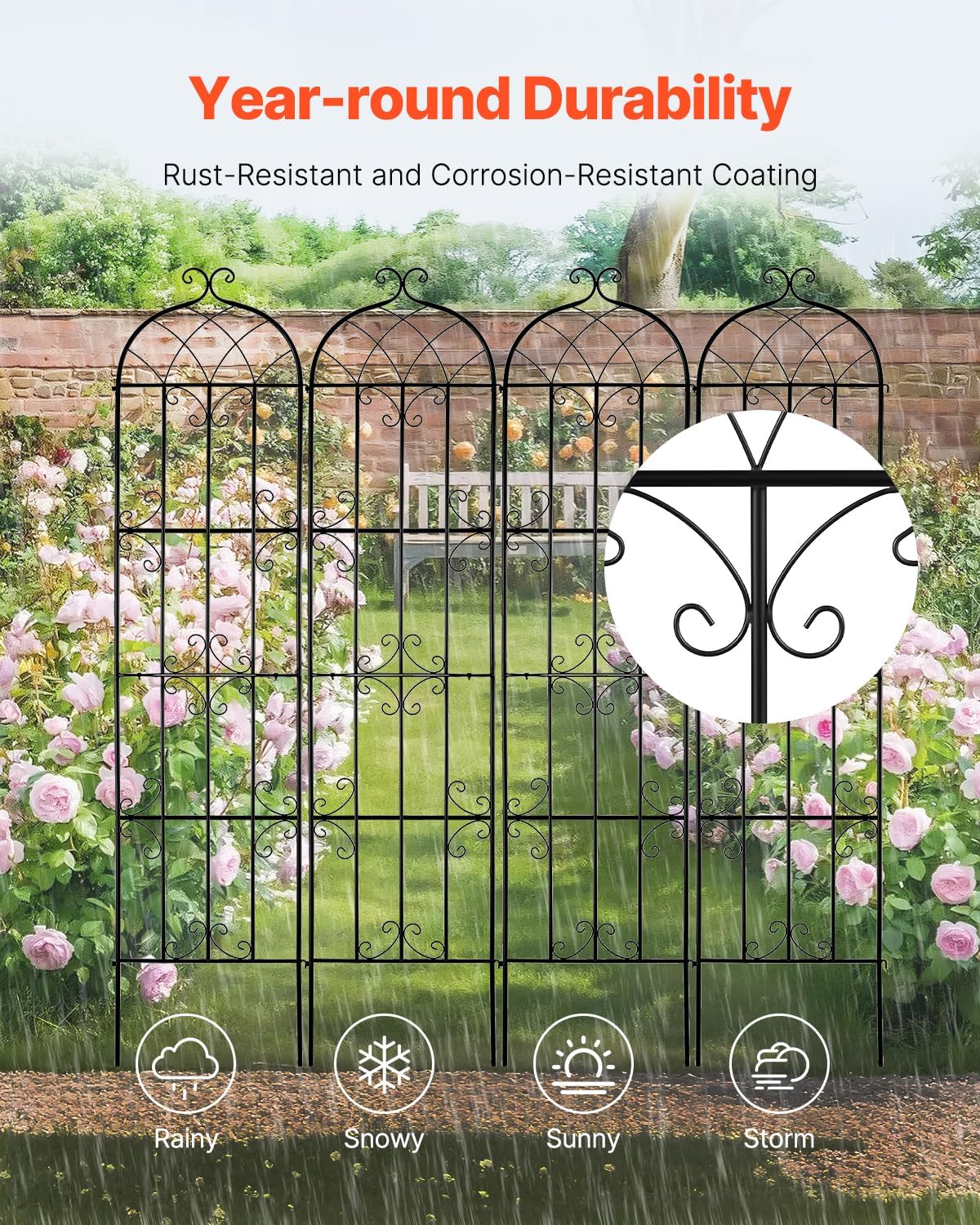 Garden Trellis for Climbing Plants 87x20 in 4-Pack Metal Rose Trellis