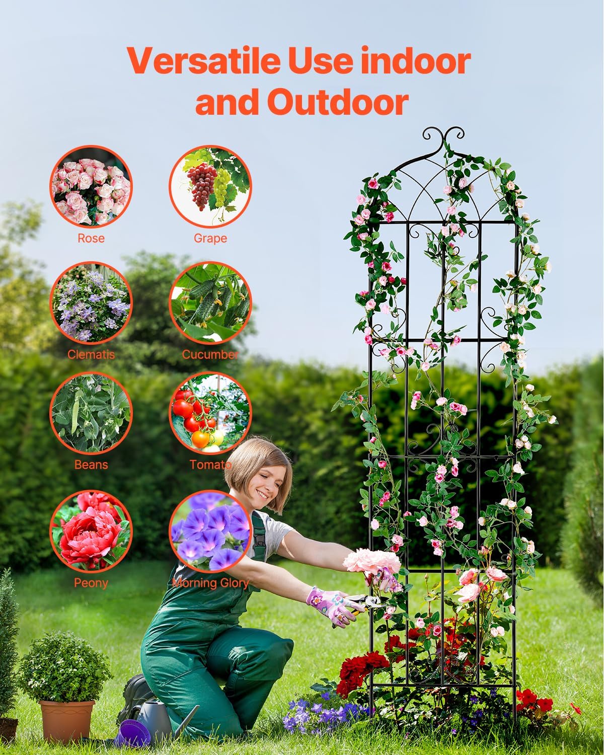 Garden Trellis for Climbing Plants 87x20 in 4-Pack Metal Rose Trellis