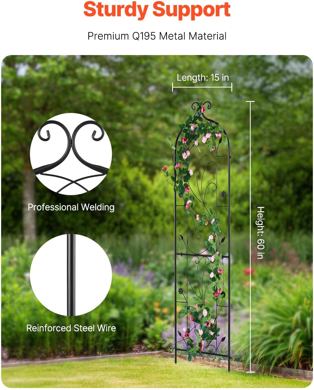 Garden Trellis for Climbing Plants 87x20 in 4-Pack Metal Rose Trellis
