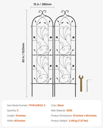 Garden Trellis for Climbing Plants 87x20 in 4-Pack Metal Rose Trellis