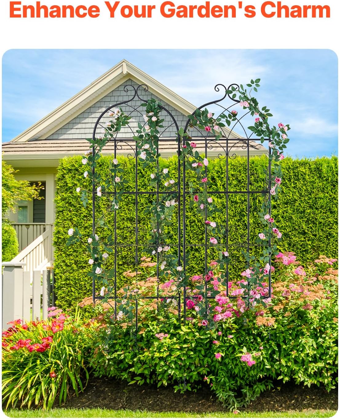 Garden Trellis for Climbing Plants 87x20 in 4-Pack Metal Rose Trellis