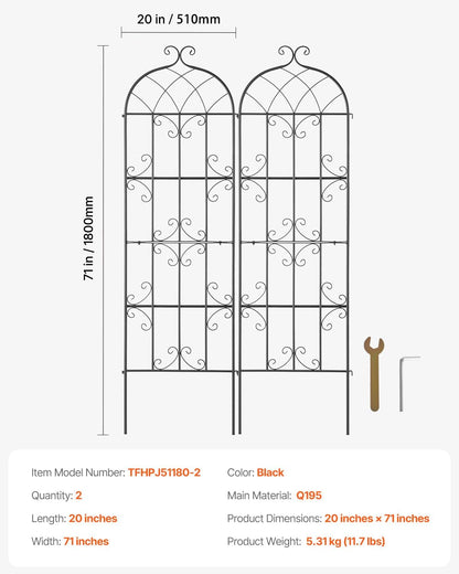 Garden Trellis for Climbing Plants 87x20 in 4-Pack Metal Rose Trellis
