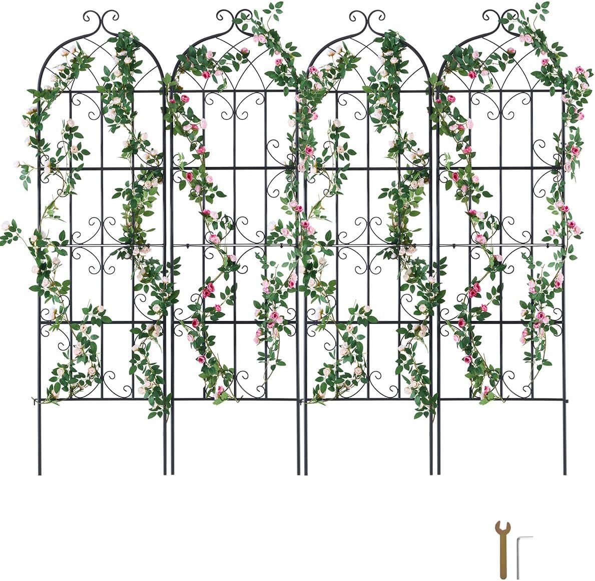 Garden Trellis for Climbing Plants 87x20 in 4-Pack Metal Rose Trellis