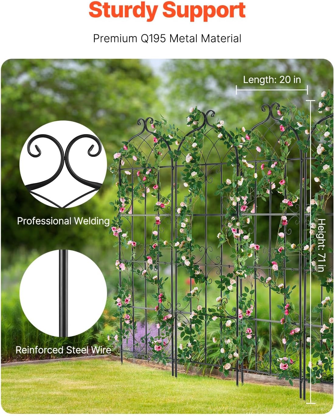 Garden Trellis for Climbing Plants 87x20 in 4-Pack Metal Rose Trellis