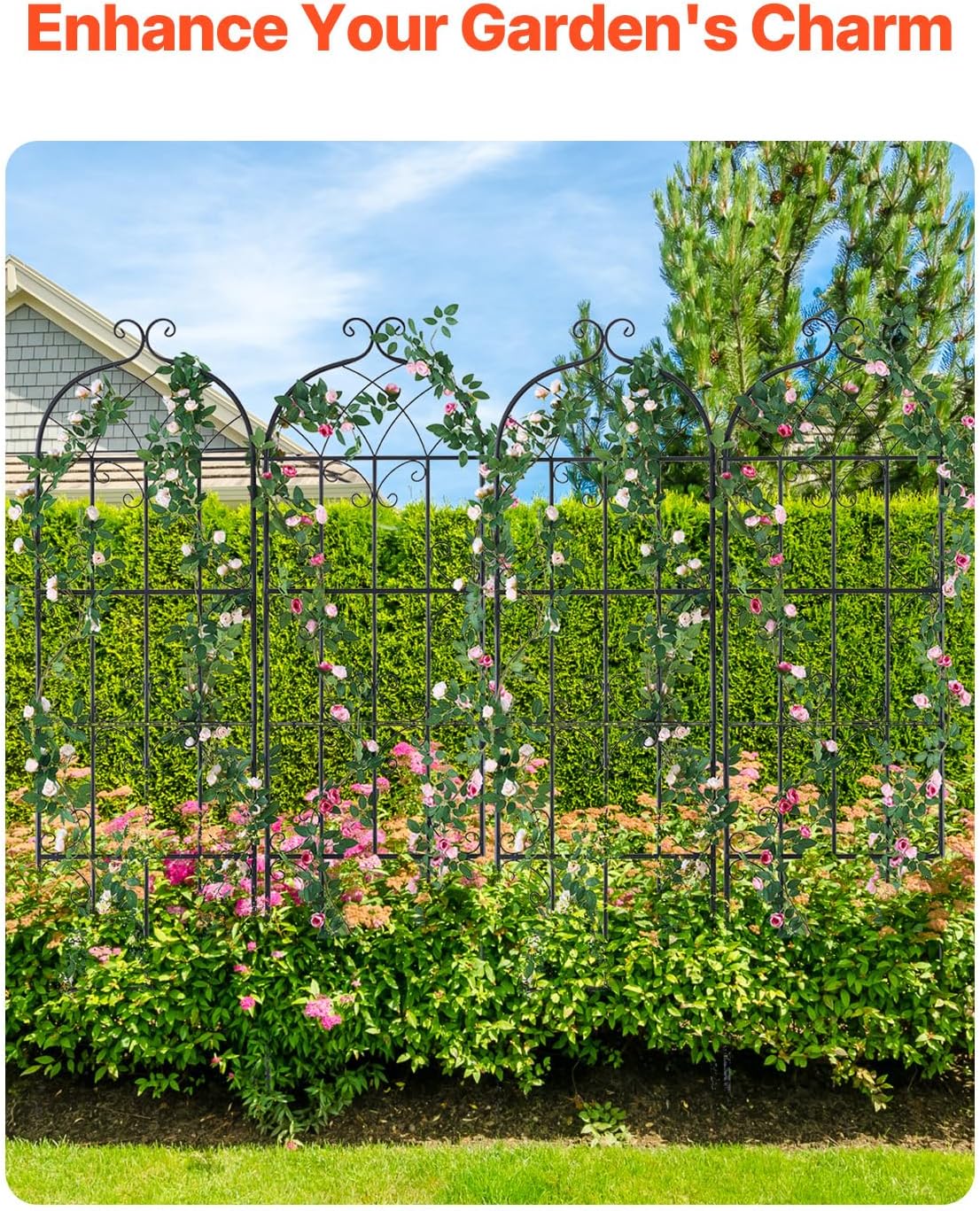 Garden Trellis for Climbing Plants 87x20 in 4-Pack Metal Rose Trellis