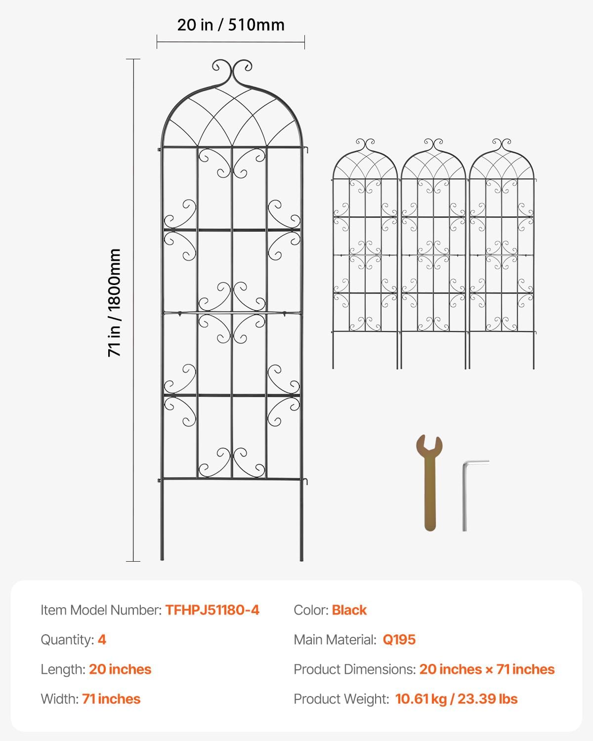 Garden Trellis for Climbing Plants 87x20 in 4-Pack Metal Rose Trellis
