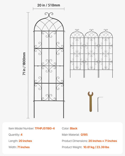 Garden Trellis for Climbing Plants 87x20 in 4-Pack Metal Rose Trellis