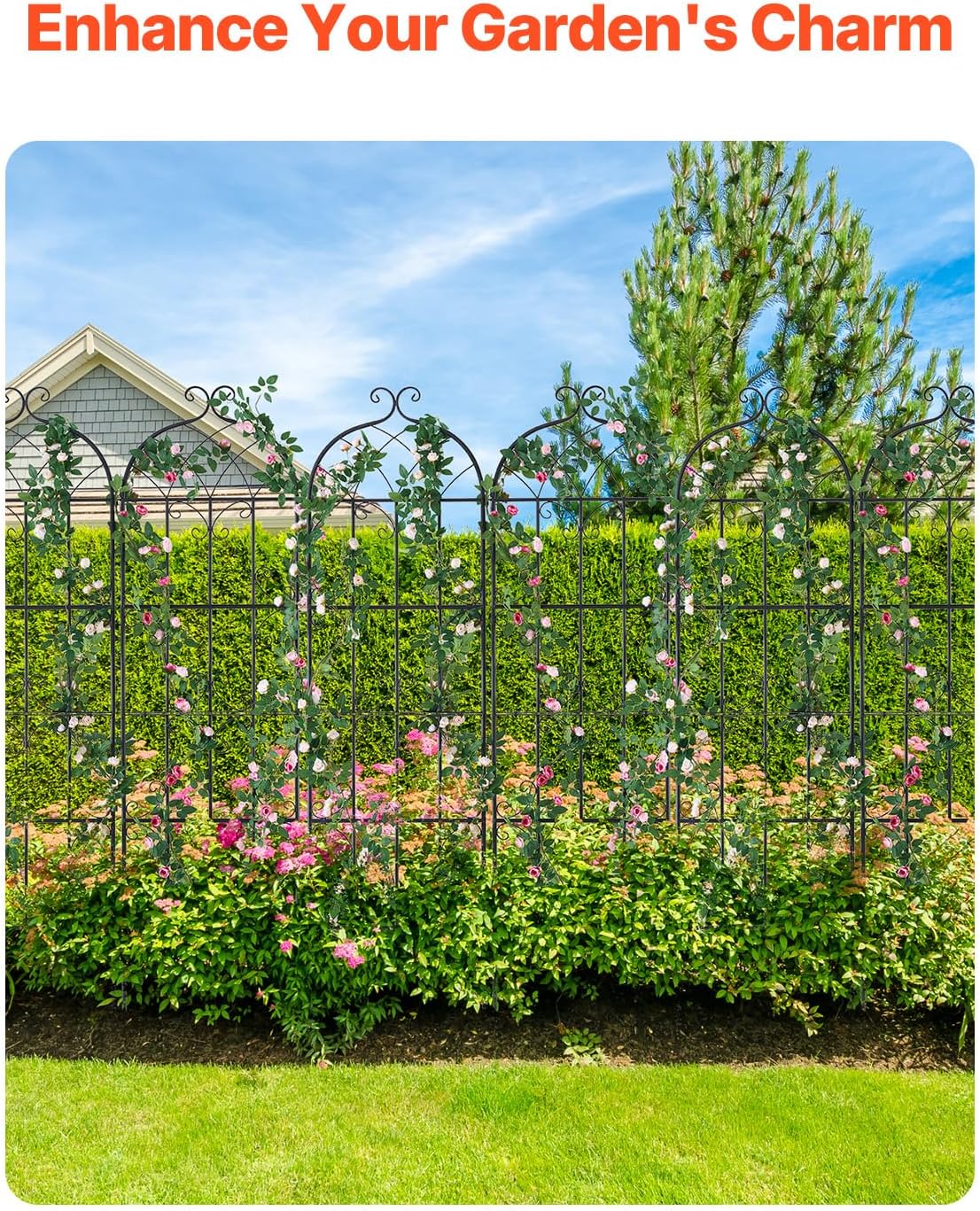 Garden Trellis for Climbing Plants 87x20 in 4-Pack Metal Rose Trellis