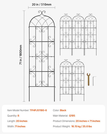 Garden Trellis for Climbing Plants 87x20 in 4-Pack Metal Rose Trellis