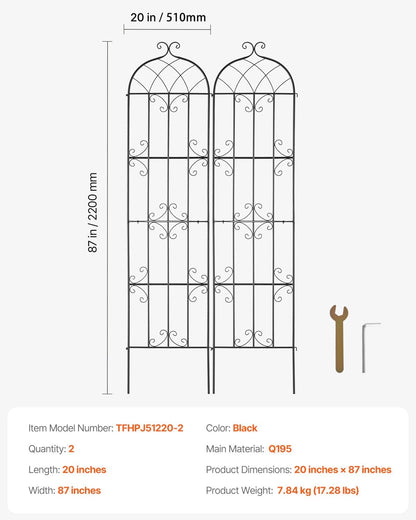 Garden Trellis for Climbing Plants 87x20 in 4-Pack Metal Rose Trellis
