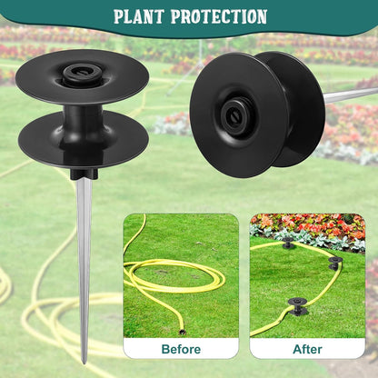 12 Pieces 10 Inch Garden Hose Guide Spike, Zinc Coated Rustproof Heavy Duty Metal Stake with Top, Keeps Garden Hose Out of Flower Beds, Guard for Yard Plant Protection (Black)