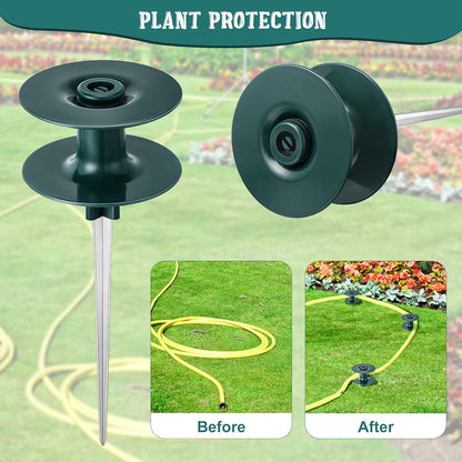 12 Pieces 10 Inch Garden Hose Guide Spike, Zinc Coated Rustproof Heavy Duty Metal Stake with Top, Keeps Garden Hose Out of Flower Beds, Guard for Yard Plant Protection (Black)