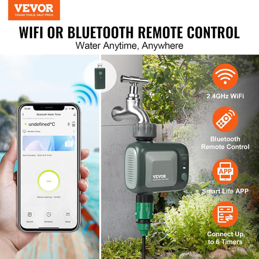 WiFi Sprinkler Timer, Single Outlet, Smart Hose Faucet Water Timer with Brass Inlet, APP Control via 2.4Ghz WiFi or Bluetooth, Voice Control with Alexa Google Assistant, IPX6 for Yard Watering