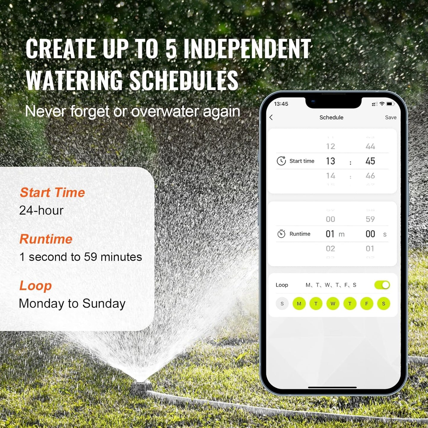 WiFi Sprinkler Timer, Single Outlet, Smart Hose Faucet Water Timer with Brass Inlet, APP Control via 2.4Ghz WiFi or Bluetooth, Voice Control with Alexa Google Assistant, IPX6 for Yard Watering