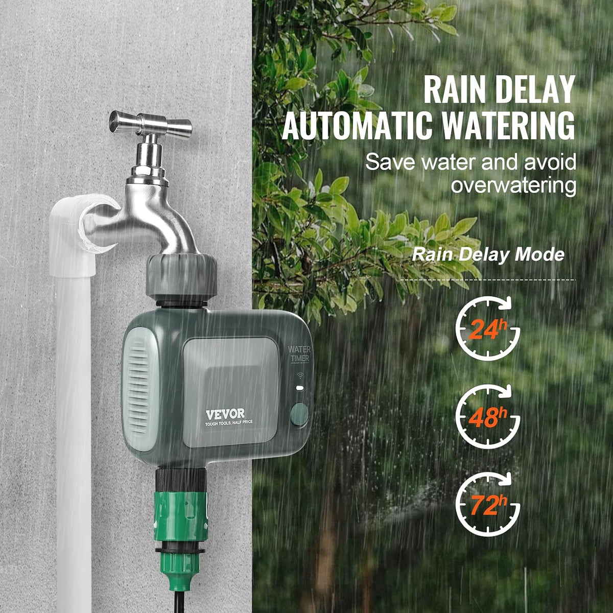 WiFi Sprinkler Timer, Single Outlet, Smart Hose Faucet Water Timer with Brass Inlet, APP Control via 2.4Ghz WiFi or Bluetooth, Voice Control with Alexa Google Assistant, IPX6 for Yard Watering