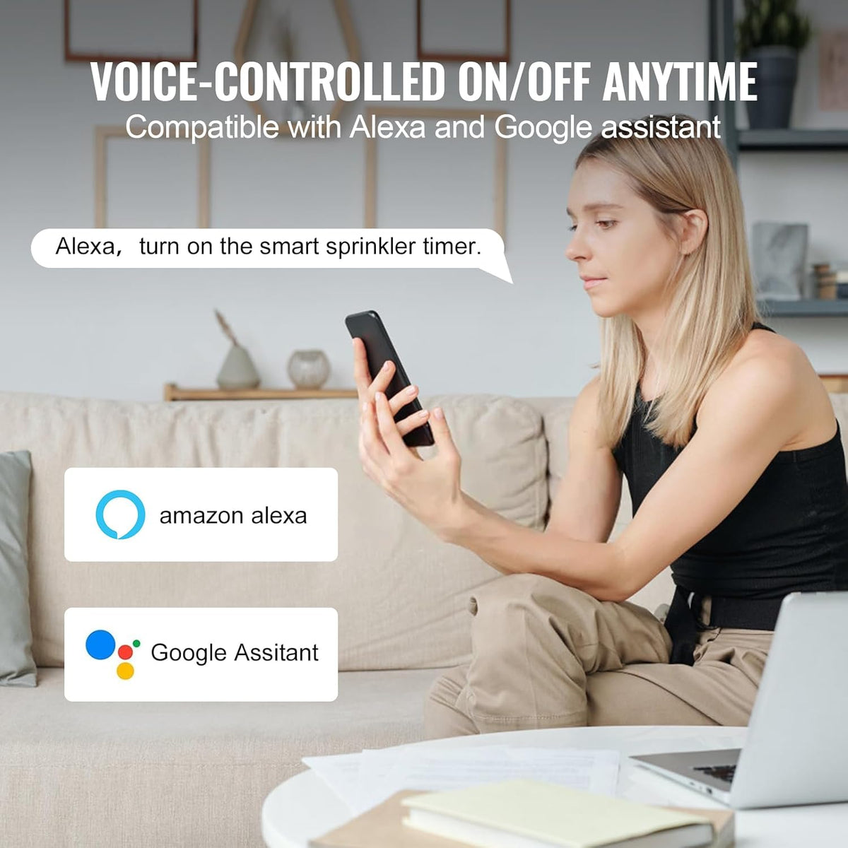 WiFi Sprinkler Timer, Single Outlet, Smart Hose Faucet Water Timer with Brass Inlet, APP Control via 2.4Ghz WiFi or Bluetooth, Voice Control with Alexa Google Assistant, IPX6 for Yard Watering