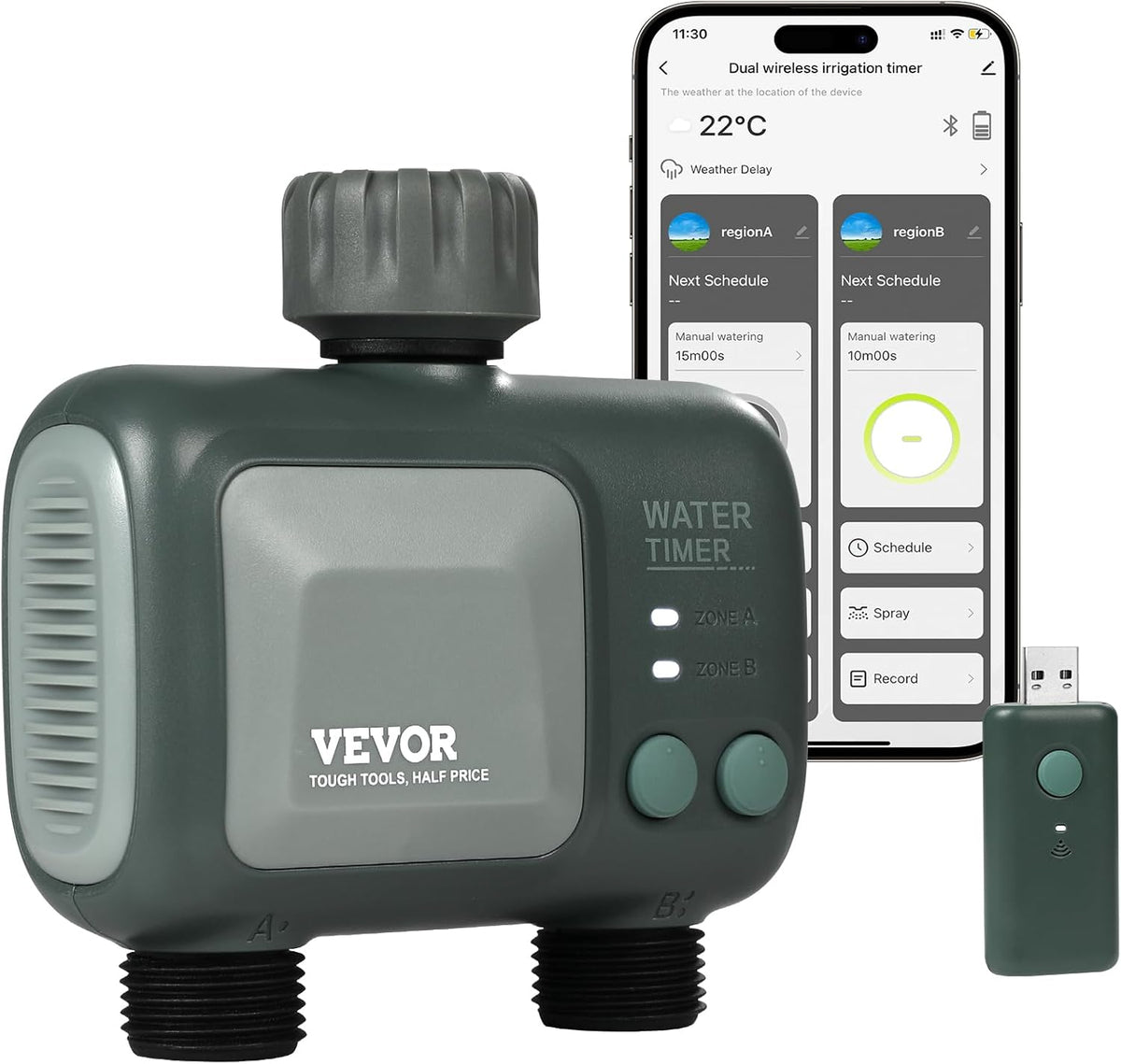 WiFi Sprinkler Timer, Single Outlet, Smart Hose Faucet Water Timer with Brass Inlet, APP Control via 2.4Ghz WiFi or Bluetooth, Voice Control with Alexa Google Assistant, IPX6 for Yard Watering