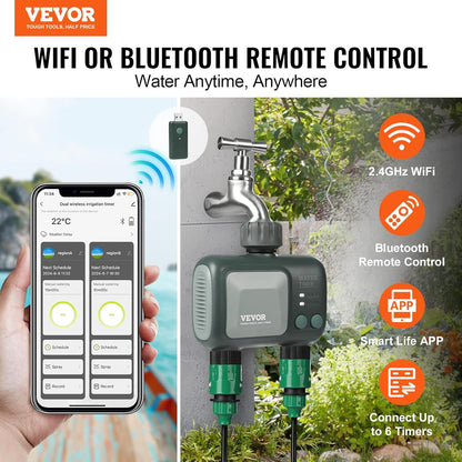 WiFi Sprinkler Timer, Single Outlet, Smart Hose Faucet Water Timer with Brass Inlet, APP Control via 2.4Ghz WiFi or Bluetooth, Voice Control with Alexa Google Assistant, IPX6 for Yard Watering