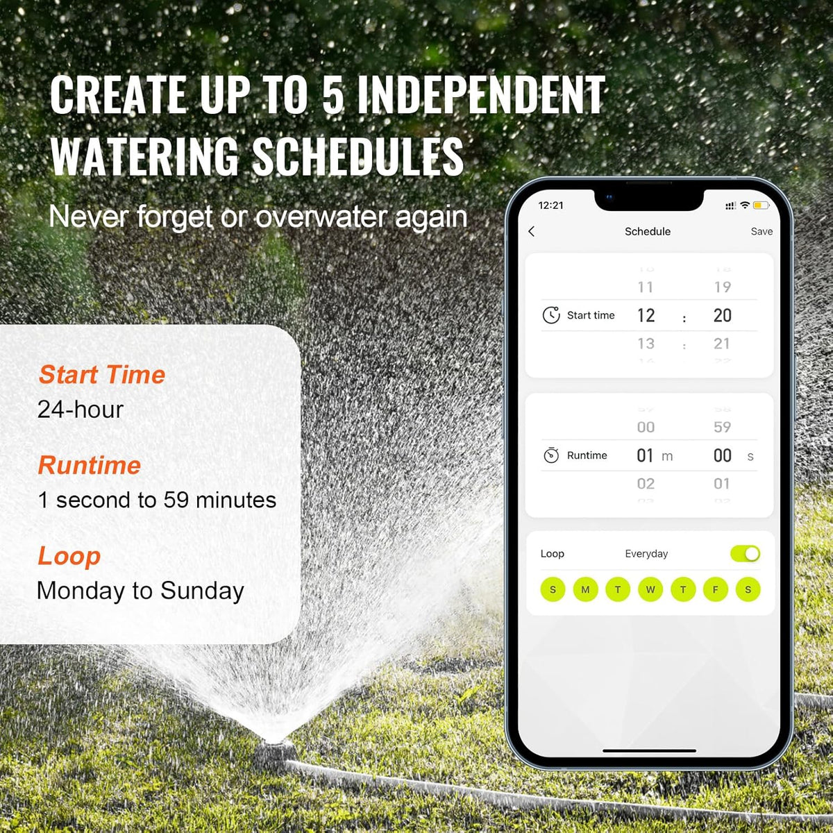 WiFi Sprinkler Timer, Single Outlet, Smart Hose Faucet Water Timer with Brass Inlet, APP Control via 2.4Ghz WiFi or Bluetooth, Voice Control with Alexa Google Assistant, IPX6 for Yard Watering