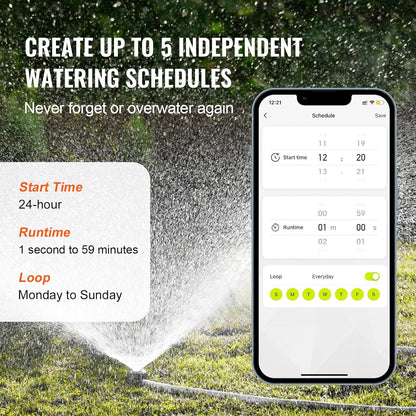 WiFi Sprinkler Timer, Single Outlet, Smart Hose Faucet Water Timer with Brass Inlet, APP Control via 2.4Ghz WiFi or Bluetooth, Voice Control with Alexa Google Assistant, IPX6 for Yard Watering