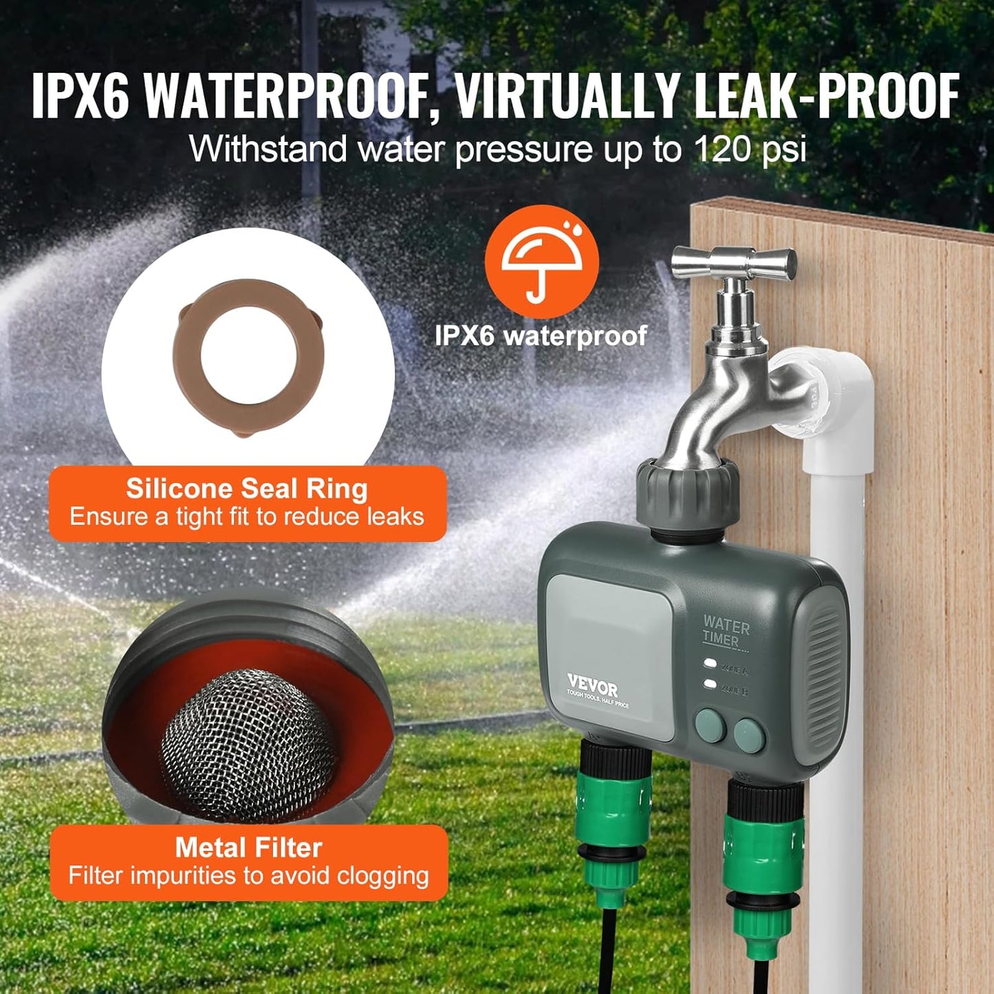 WiFi Sprinkler Timer, Single Outlet, Smart Hose Faucet Water Timer with Brass Inlet, APP Control via 2.4Ghz WiFi or Bluetooth, Voice Control with Alexa Google Assistant, IPX6 for Yard Watering