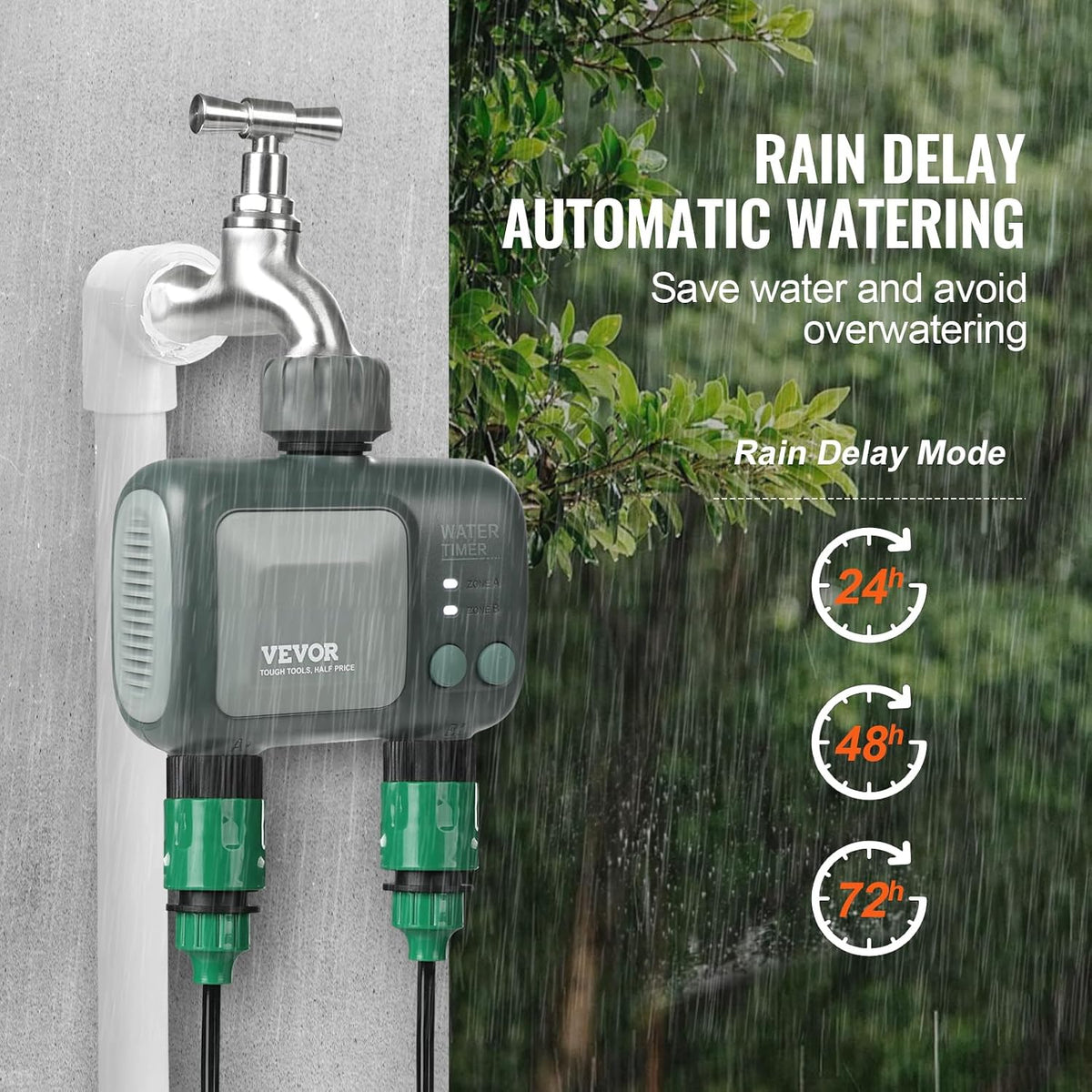 WiFi Sprinkler Timer, Single Outlet, Smart Hose Faucet Water Timer with Brass Inlet, APP Control via 2.4Ghz WiFi or Bluetooth, Voice Control with Alexa Google Assistant, IPX6 for Yard Watering