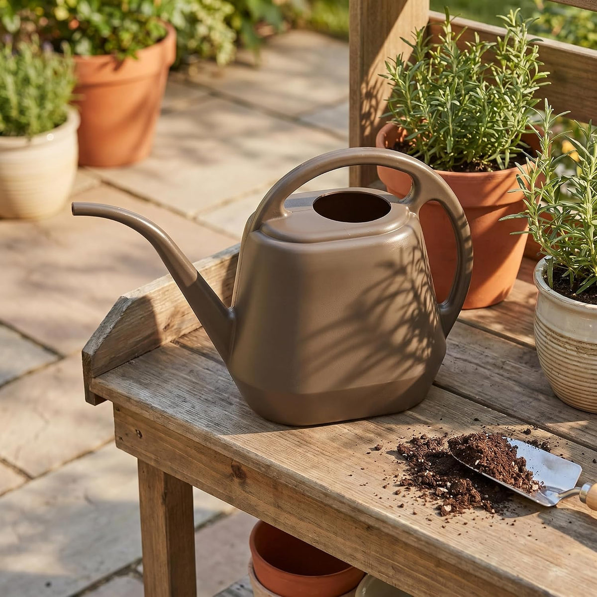 Plastic Watering Can, 1-Gallon, Deep Gray