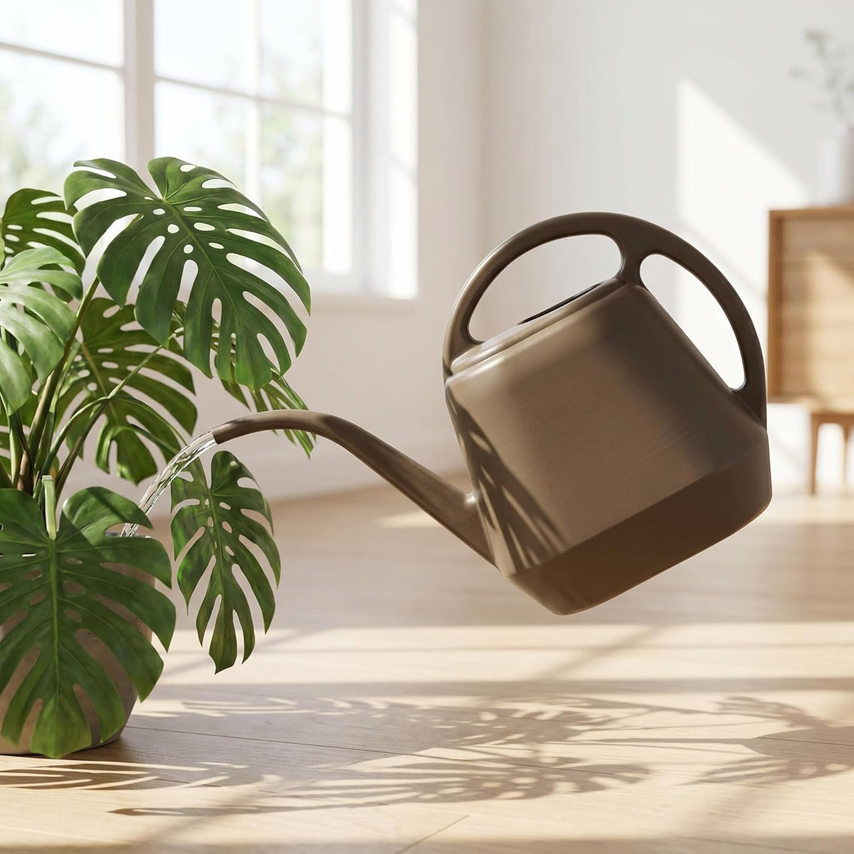 Plastic Watering Can, 1-Gallon, Deep Gray