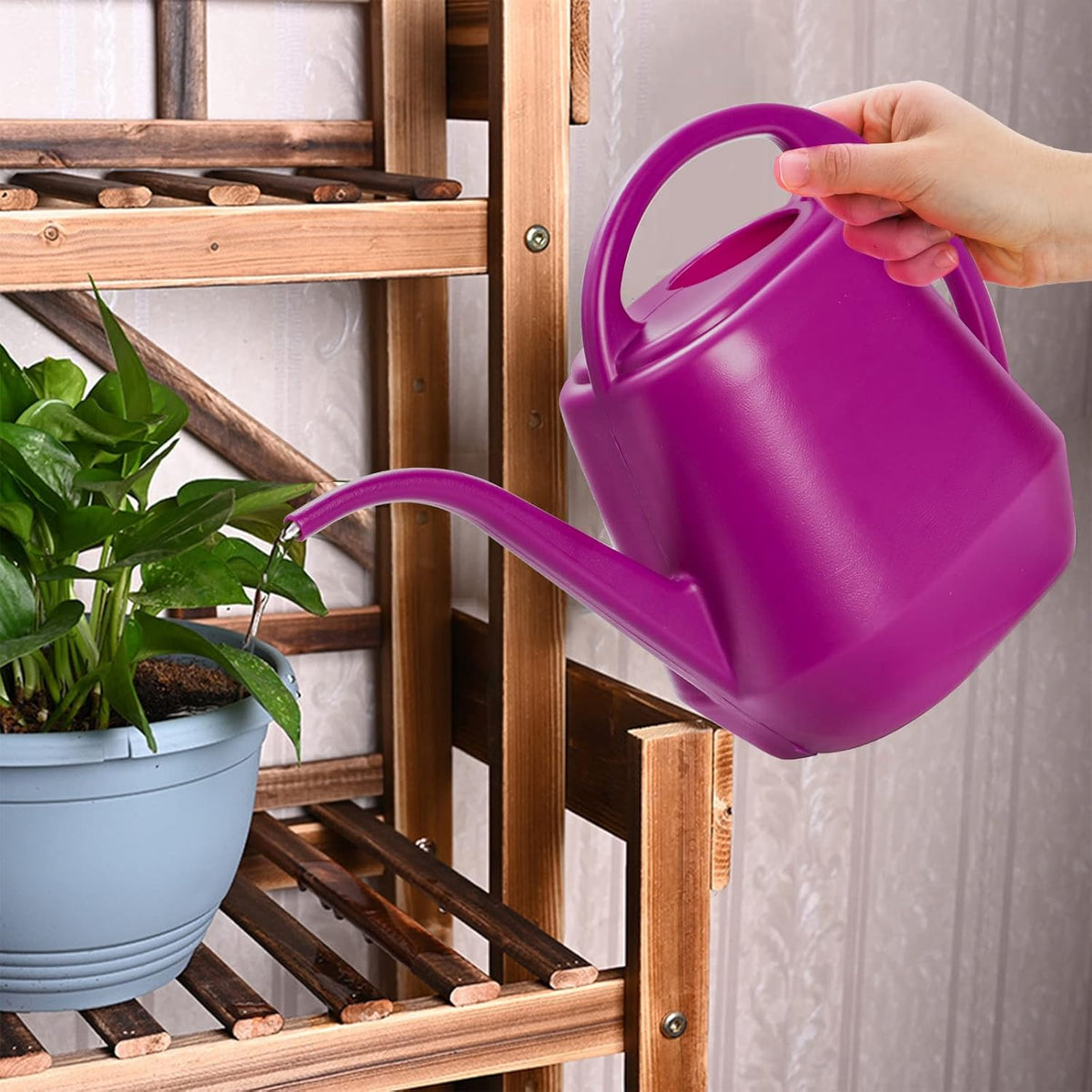 Plastic Watering Can, 1-Gallon, Deep Gray