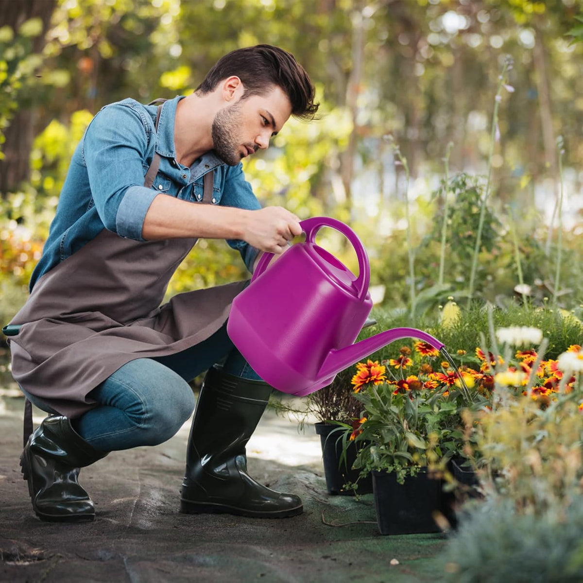 Plastic Watering Can, 1-Gallon, Deep Gray