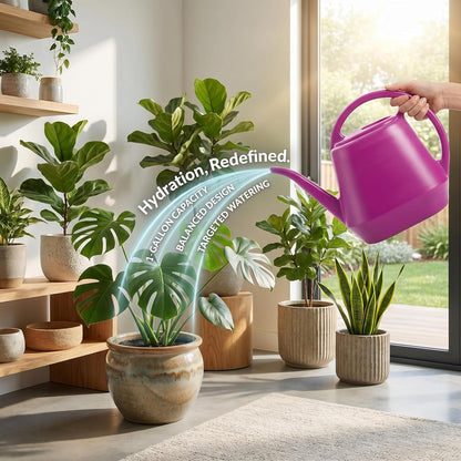 Plastic Watering Can, 1-Gallon, Deep Gray