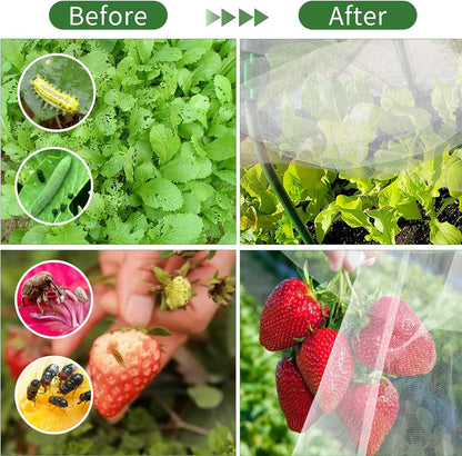 Garden Netting Kit for Raised Beds, Ultra Fine Garden Mesh Netting 8x20ft & 5 Sets Garden Hoops with Clips, Row Cover Net Protection Plant Covers Set for Greenhouse Vegetable Fruits Flowers Barrier