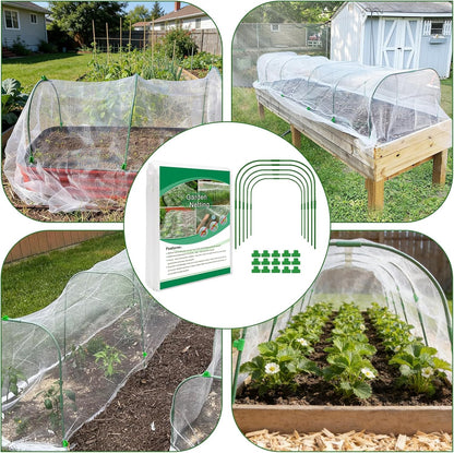 Garden Netting Kit for Raised Beds, Ultra Fine Garden Mesh Netting 8x20ft & 5 Sets Garden Hoops with Clips, Row Cover Net Protection Plant Covers Set for Greenhouse Vegetable Fruits Flowers Barrier