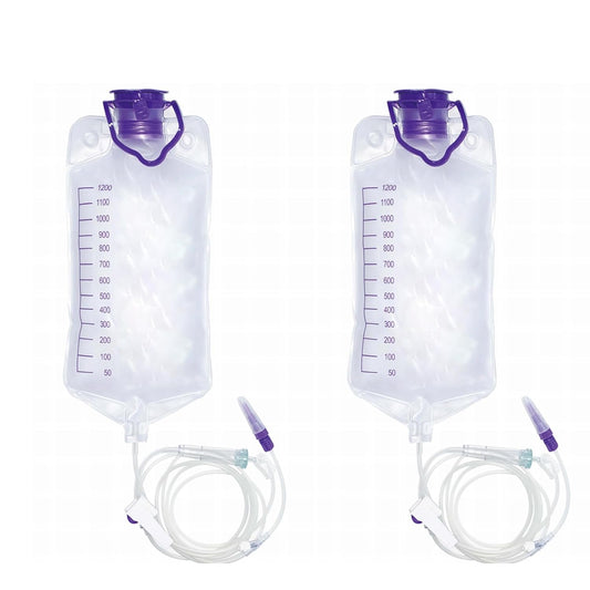 2 Pcs, 1200ml Plant Drip Irrigation Kit, Adjustable Gravity Bags with Large Bore & Tube, Plastic, Water Pressure-Driven