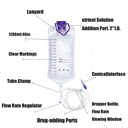 2 Pcs, 1200ml Plant Drip Irrigation Kit, Adjustable Gravity Bags with Large Bore & Tube, Plastic, Water Pressure-Driven